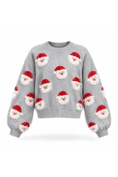 Women Fall Clothing Soft Christmas 3D Santa Cropped Sweater