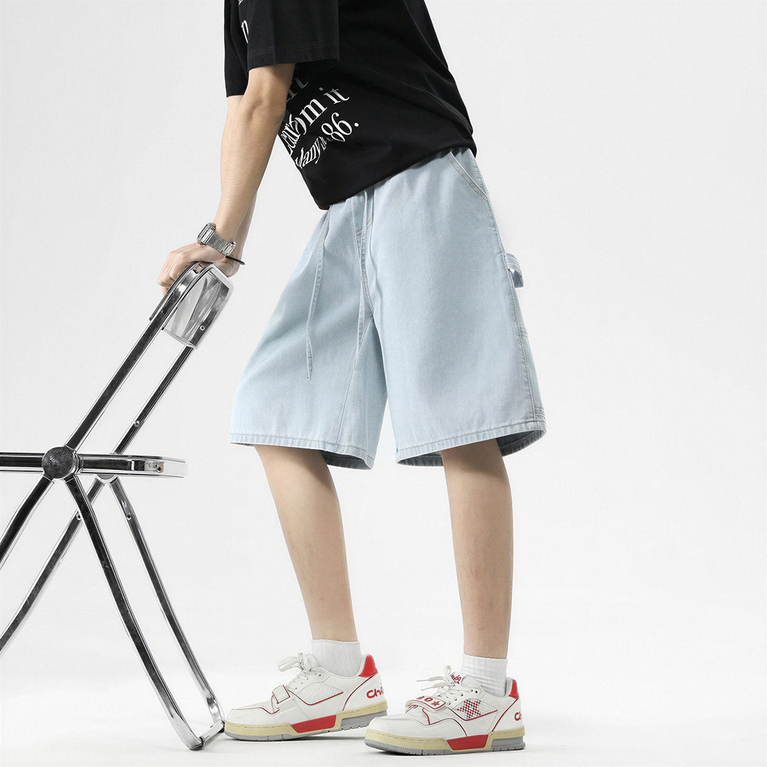 Men's Summer Dark Wash Carpenter Drawstring Denim Shorts