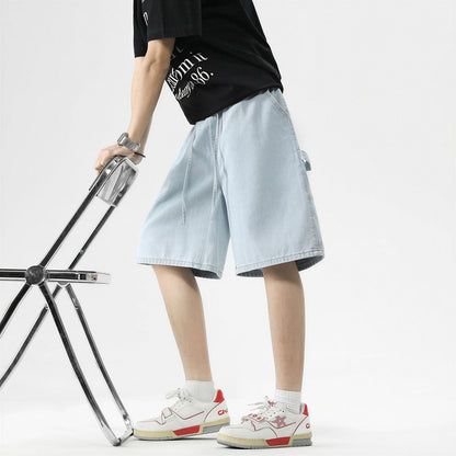 Men's Summer Dark Wash Carpenter Drawstring Denim Shorts