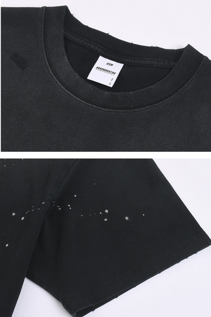 Men's 250g Cotton Distressed Loose Spray Wash Tee