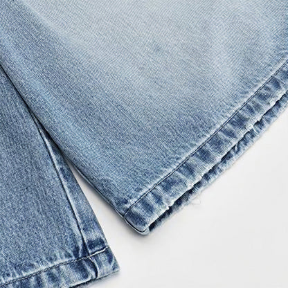 Men's Summer Washed Strap Wide-Leg Denim Shorts