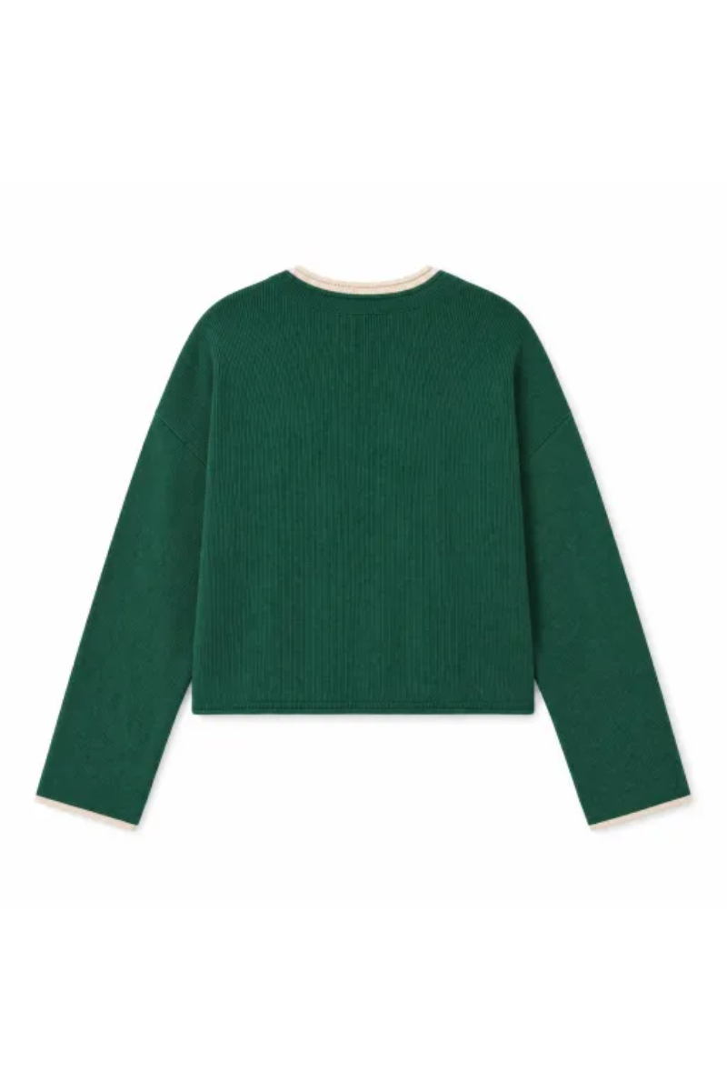 Women Spring Faux Layered Cropped Flare Sleeve Knit Sweater