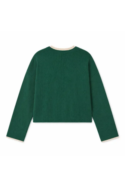 Women Spring Faux Layered Cropped Flare Sleeve Knit Sweater