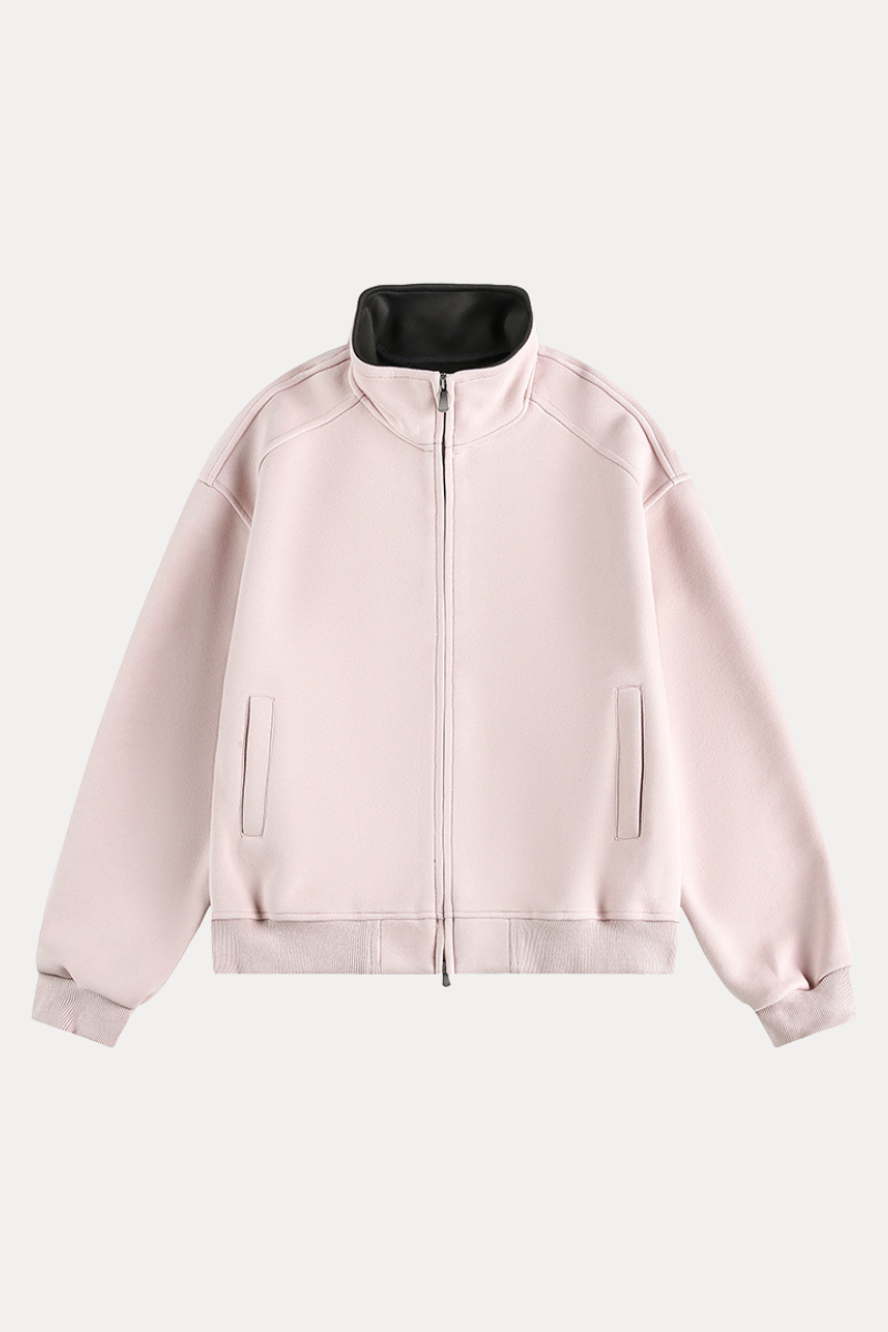 Unisex American Retro Stand Collar Zip Loose Hoodie Cleanfit