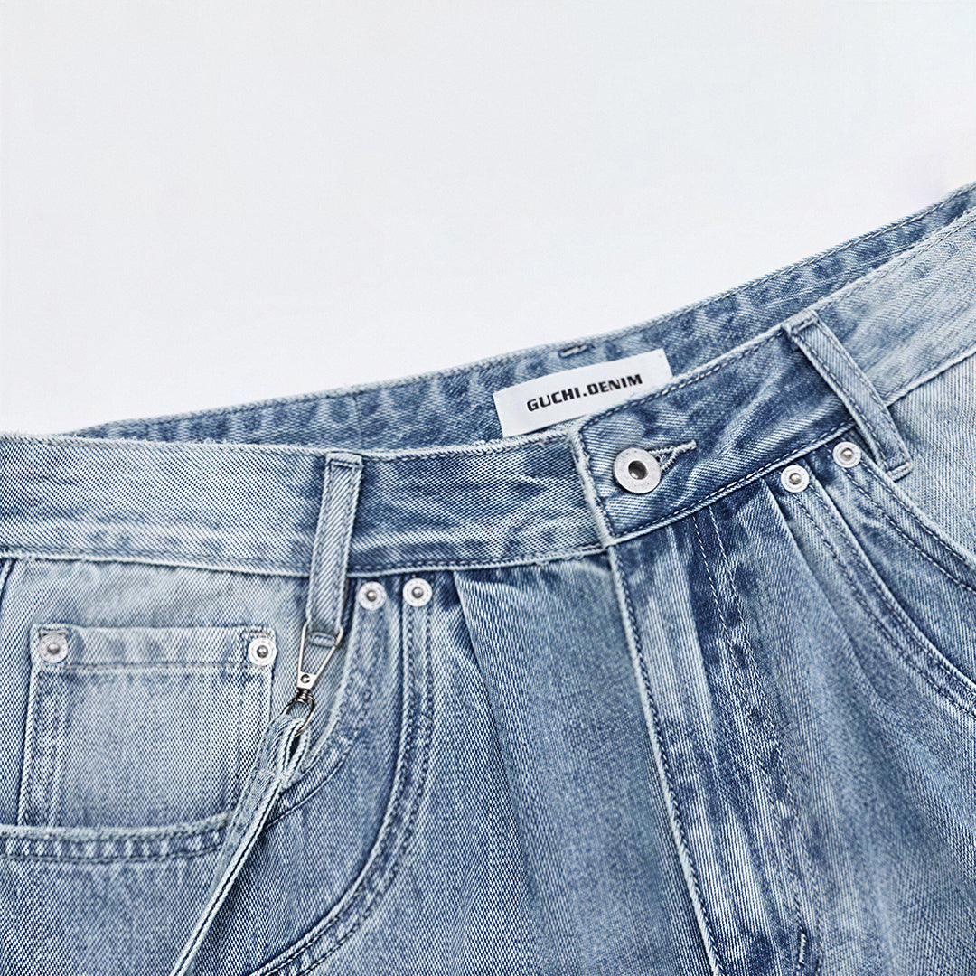 Men's Summer Washed Strap Wide-Leg Denim Shorts