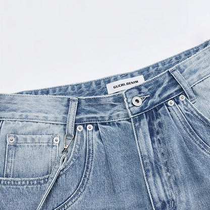 Men's Summer Washed Strap Wide-Leg Denim Shorts