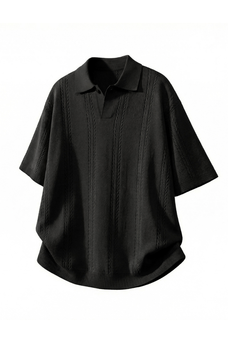 Men's Summer Cable Knit Breathable Old Money Loose Polo