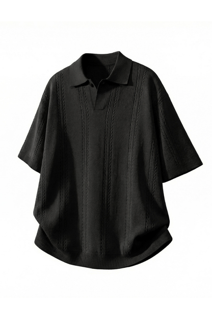 Men's Summer Cable Knit Breathable Old Money Loose Polo