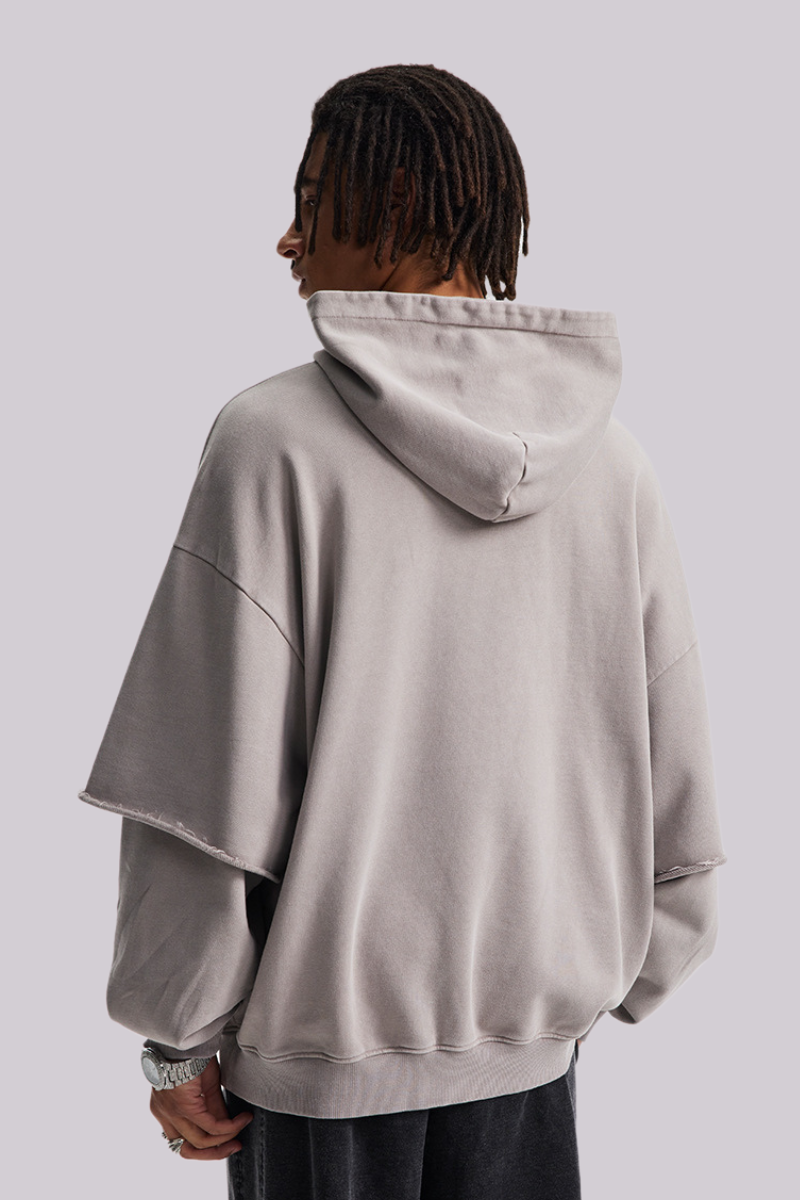 Men's Cotton Retro Faux-Two-Piece Washed  Hoodie