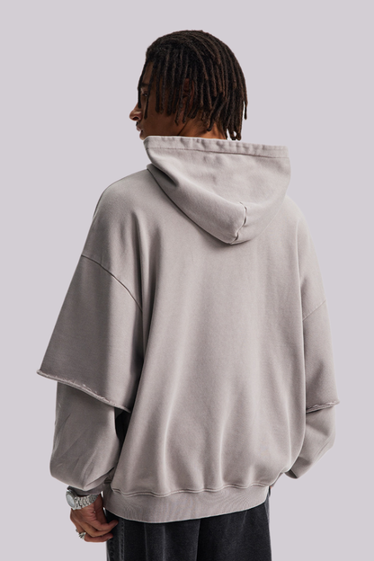 Men's Cotton Retro Faux-Two-Piece Washed  Hoodie