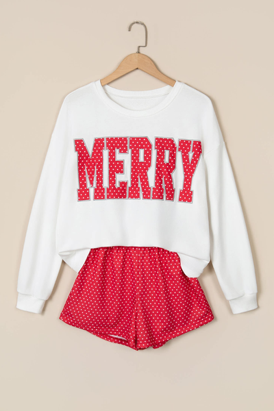 Women's Christmas Letter Print Fleece Shorts Loungewear Set