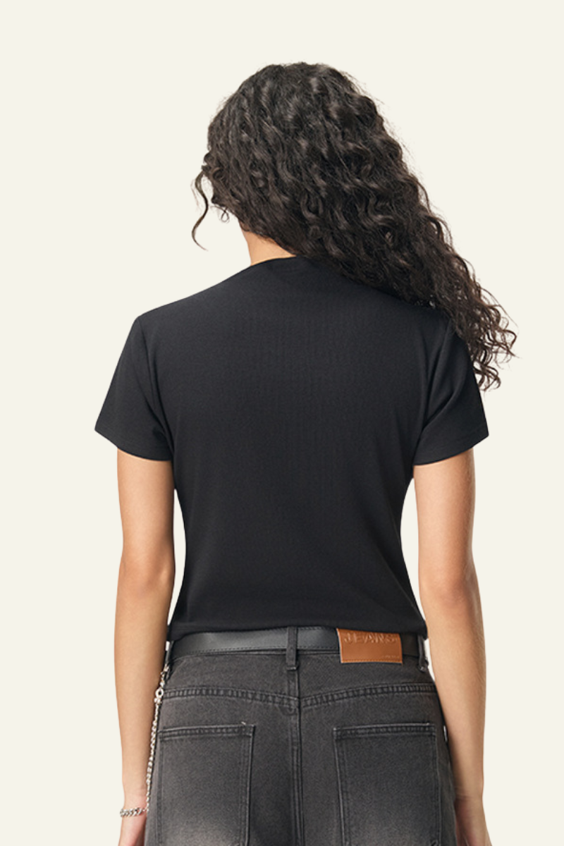Women's Streetwear  High-neck Slim  Dopamine  T-shirt
