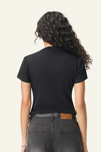 Women's Streetwear  High-neck Slim  Dopamine  T-shirt