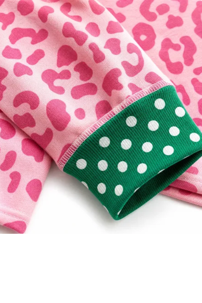 Women Spring Leopard Polka Dot Loose Fit Sweatshirt