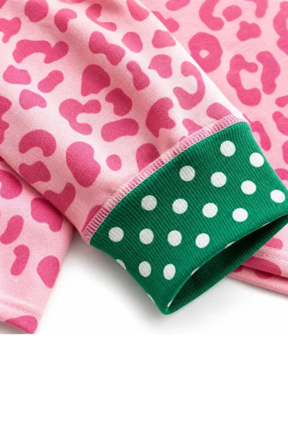 Women Spring Leopard Polka Dot Loose Fit Sweatshirt