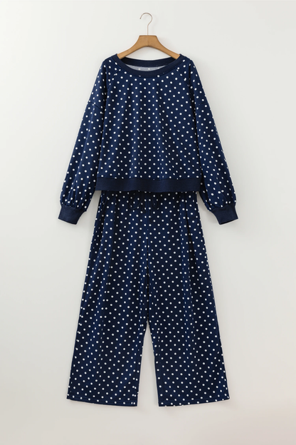 Women Spring Plus Size Polka Dot Wide Leg Lounge Set