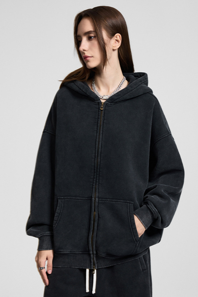 Women's Fall Winter 360g Washed Batik Fleece Loose Hoodie