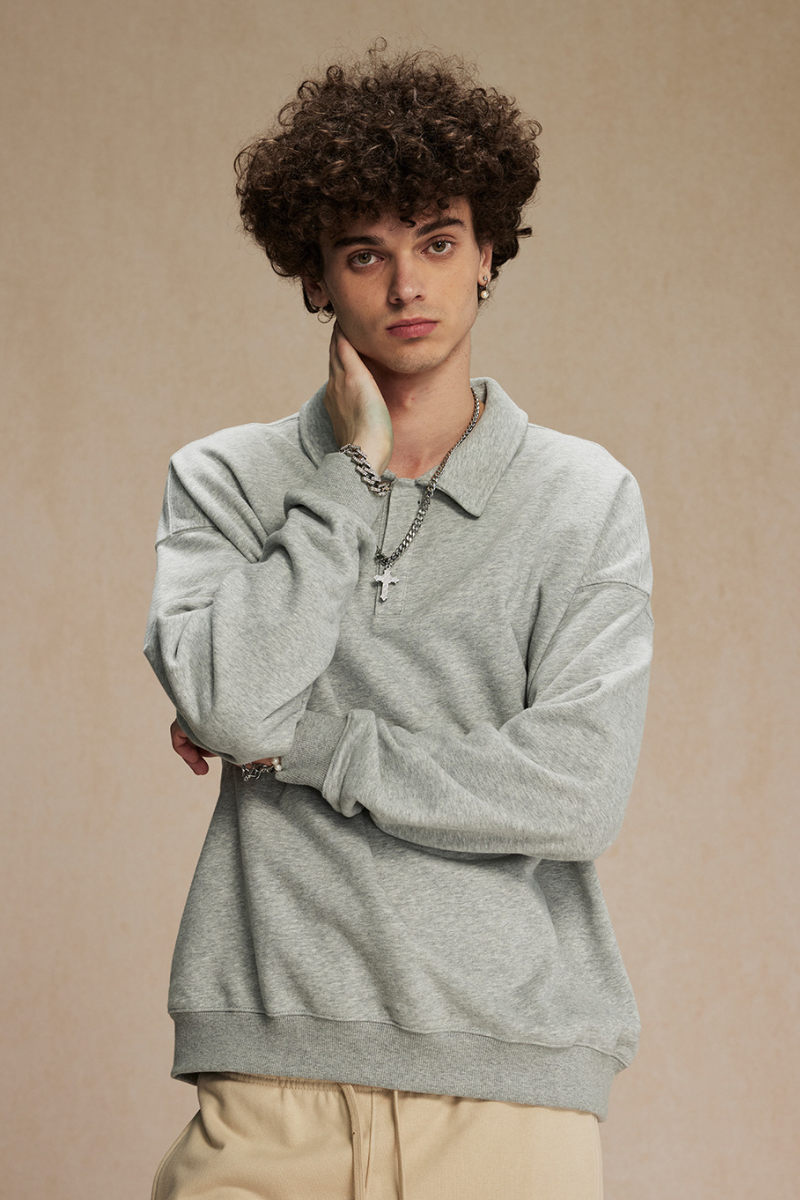 Men's Streetwear Polo Collar  Sweatshirt