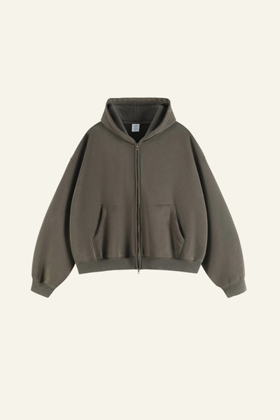 Men's Heavyweight Washed Full Zipper Hooded Jacket