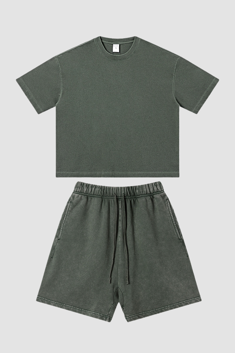 Men's Summer Washed Boxy Cotton Tee & Shorts Set