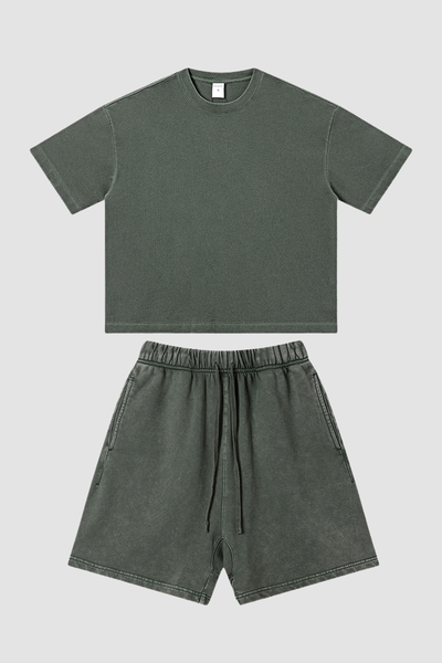 Unisex Summer Washed Boxy Cotton Tee & Shorts Set