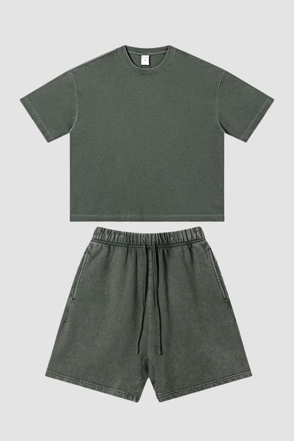Men's Summer Washed Boxy Cotton Tee & Shorts Set