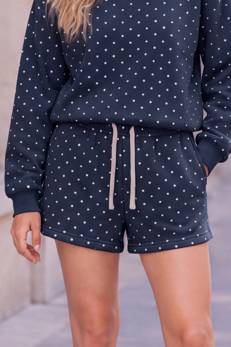Women Summer Polka Dot Soft Drawstring Pocket Casual Shorts
