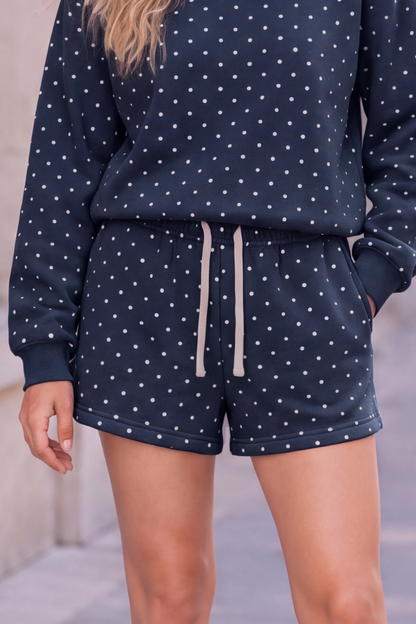 Women Summer Polka Dot Soft Drawstring Pocket Casual Shorts