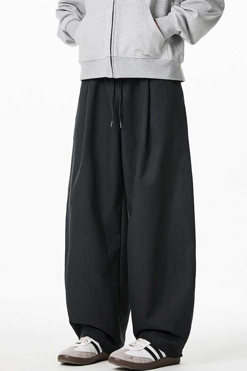 Men's Spring Pleated Japanese Street Loose Curved Wide Pants