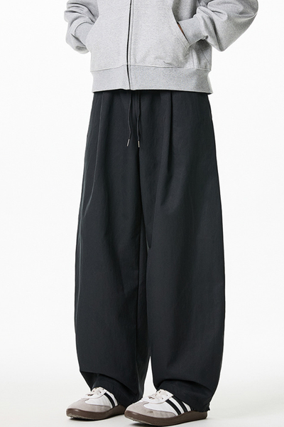 Men's Spring Pleated Japanese Street Loose Curved Wide Pants