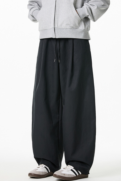 Men's Spring Pleated Japanese Street Loose Curved Wide Pants