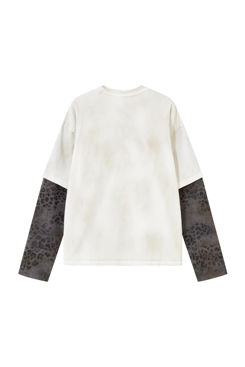 Unisex Fall Clothing Leopard Patchwork Heavy Cotton Top