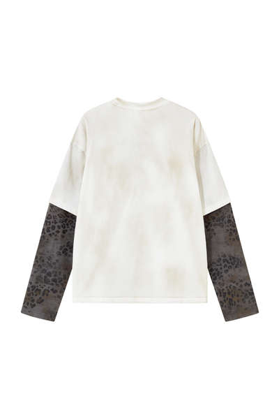 Unisex Fall Clothing Leopard Patchwork Heavy Cotton Top