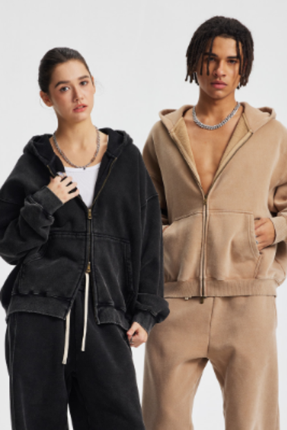 Unisex  370g spray washed zipper coat- couple's style