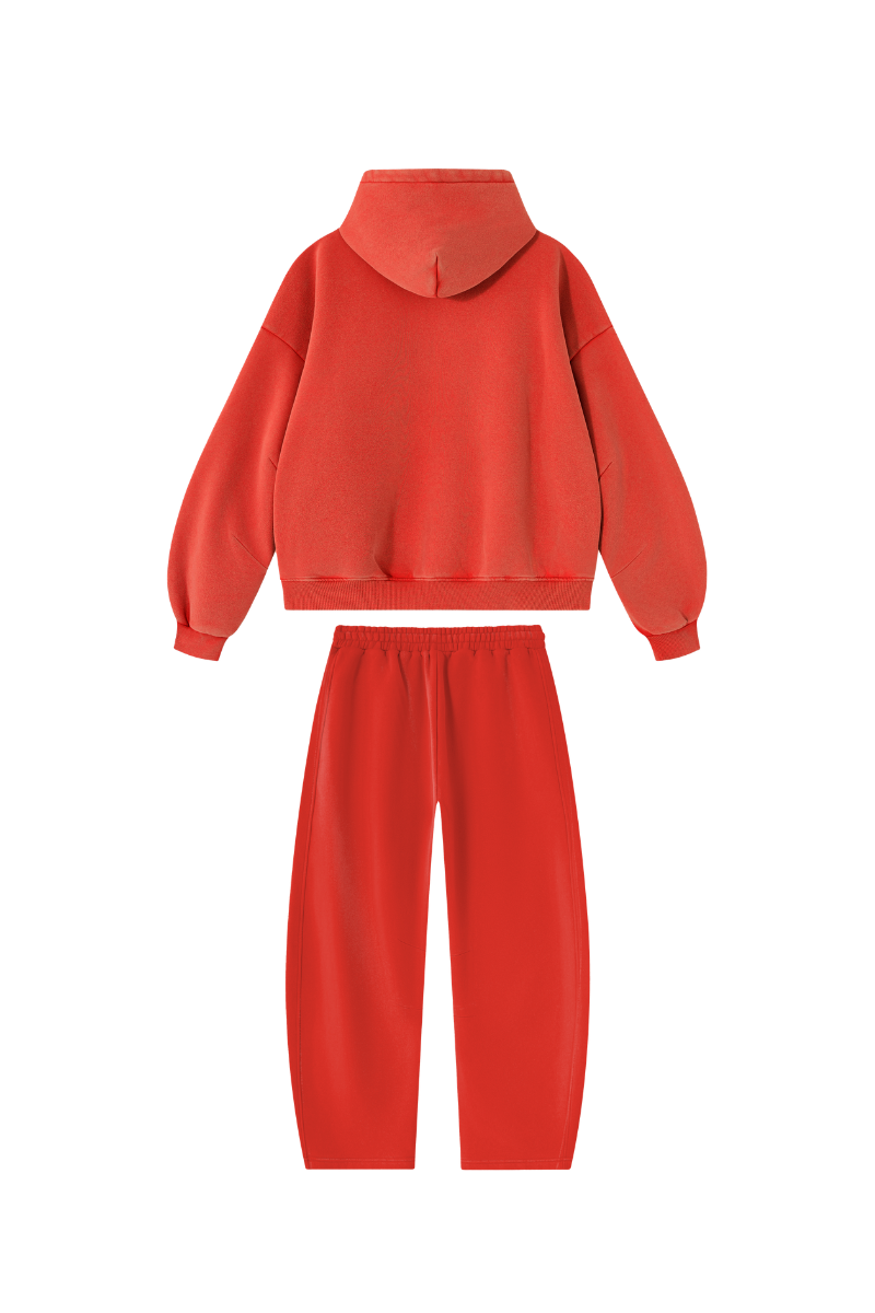 Men Fall Clothing Faded Fleece Hoodie & Wide-Leg Pants Set