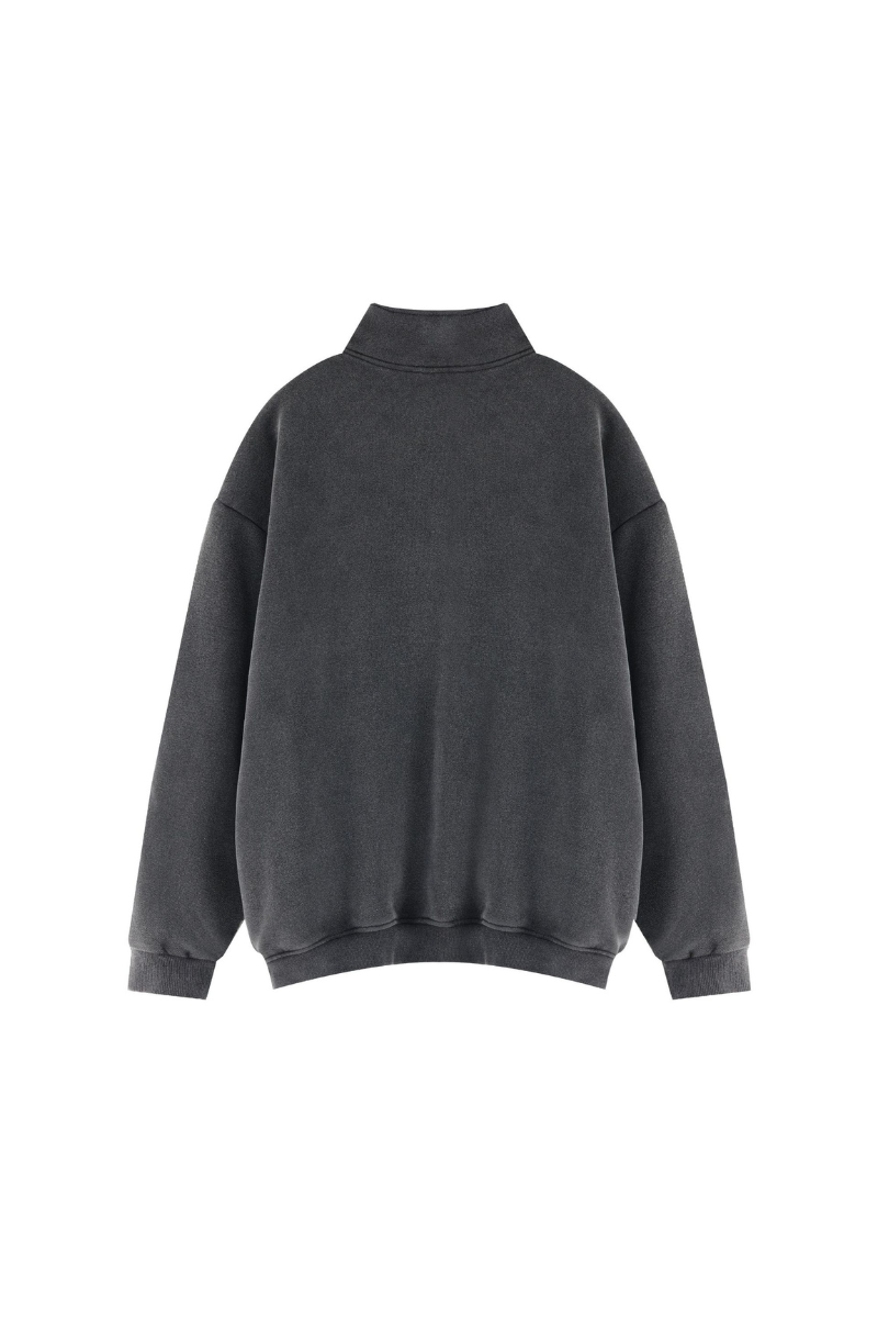 Women Fall Clothing Warm Fleece Vintage Half Zip Sweatshirt