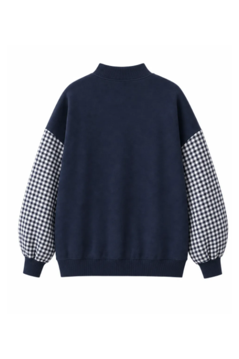 Women Fall Gingham Sleeve Mock Neck Oversized Sweatshirt