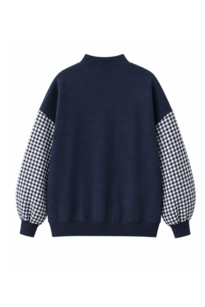 Women Fall Gingham Sleeve Mock Neck Oversized Sweatshirt