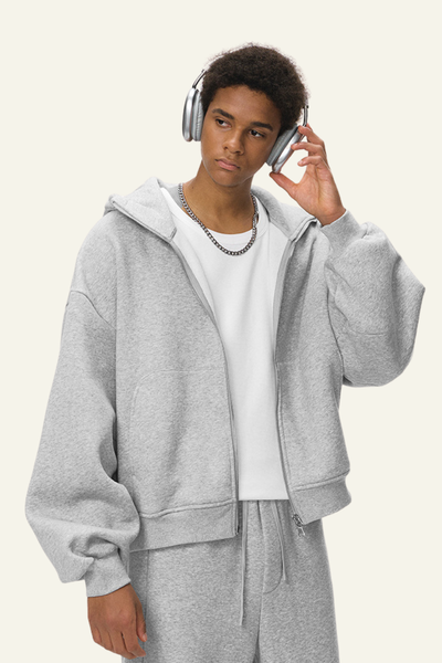 Men's  Streetwear Curved-Sleeve Boxy Hooded Jacket