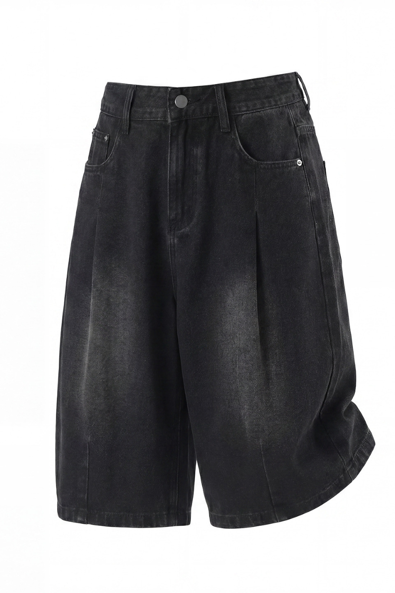 Men's Summer Washed Pleated Straight Cropped Denim Shorts