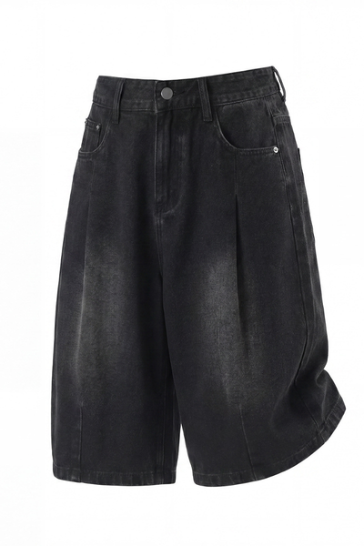 Men's Summer Washed Pleated Straight Cropped Denim Shorts