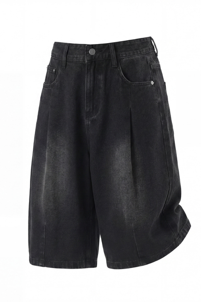 Men's Summer Washed Pleated Straight Cropped Denim Shorts