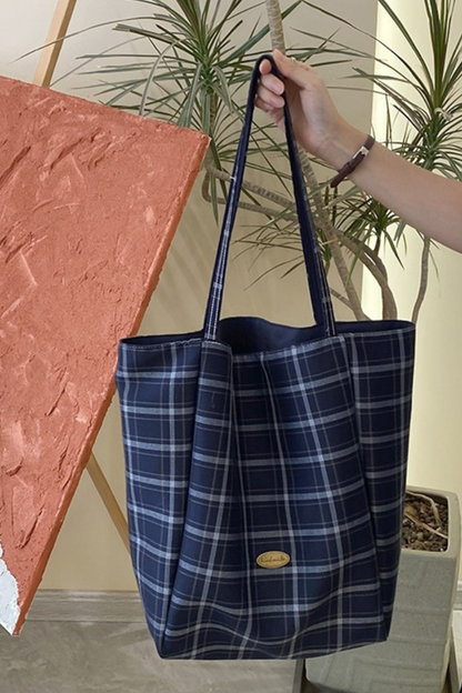 Women Fall Reversible Leopard Plaid Large Capacity Tote Bag