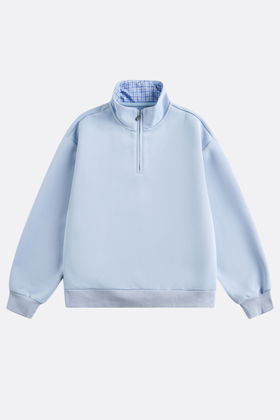 Unisex Spring Plaid Patchwork Half Zip Loose Hoodie