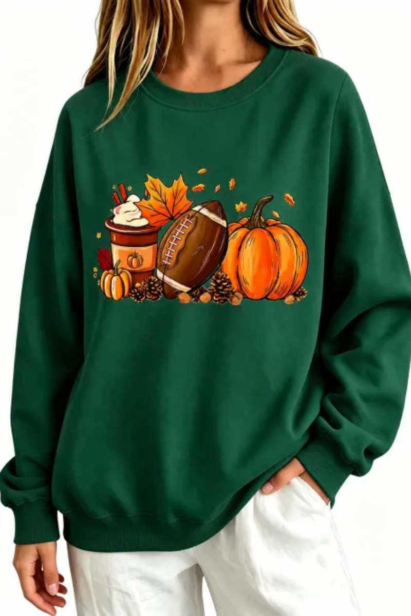 Women Fall Clothing Pumpkin Football Coffee Sweatshirt