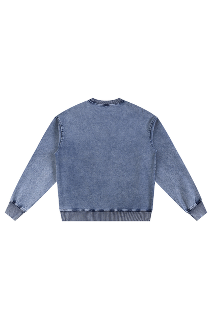 Unisex Fall Clothing Heavy Knit Denim Washed Sweatshirt