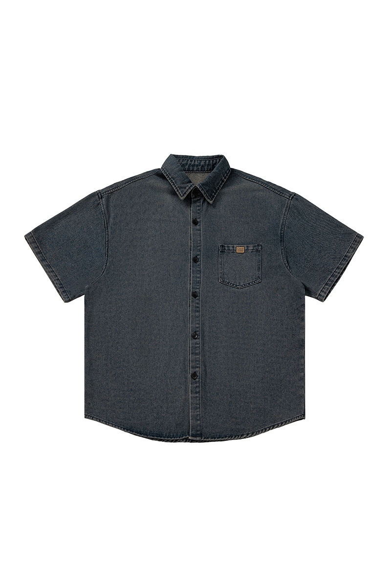 Men's Spring Summer Washed Denim Short Sleeve Japanese Loose