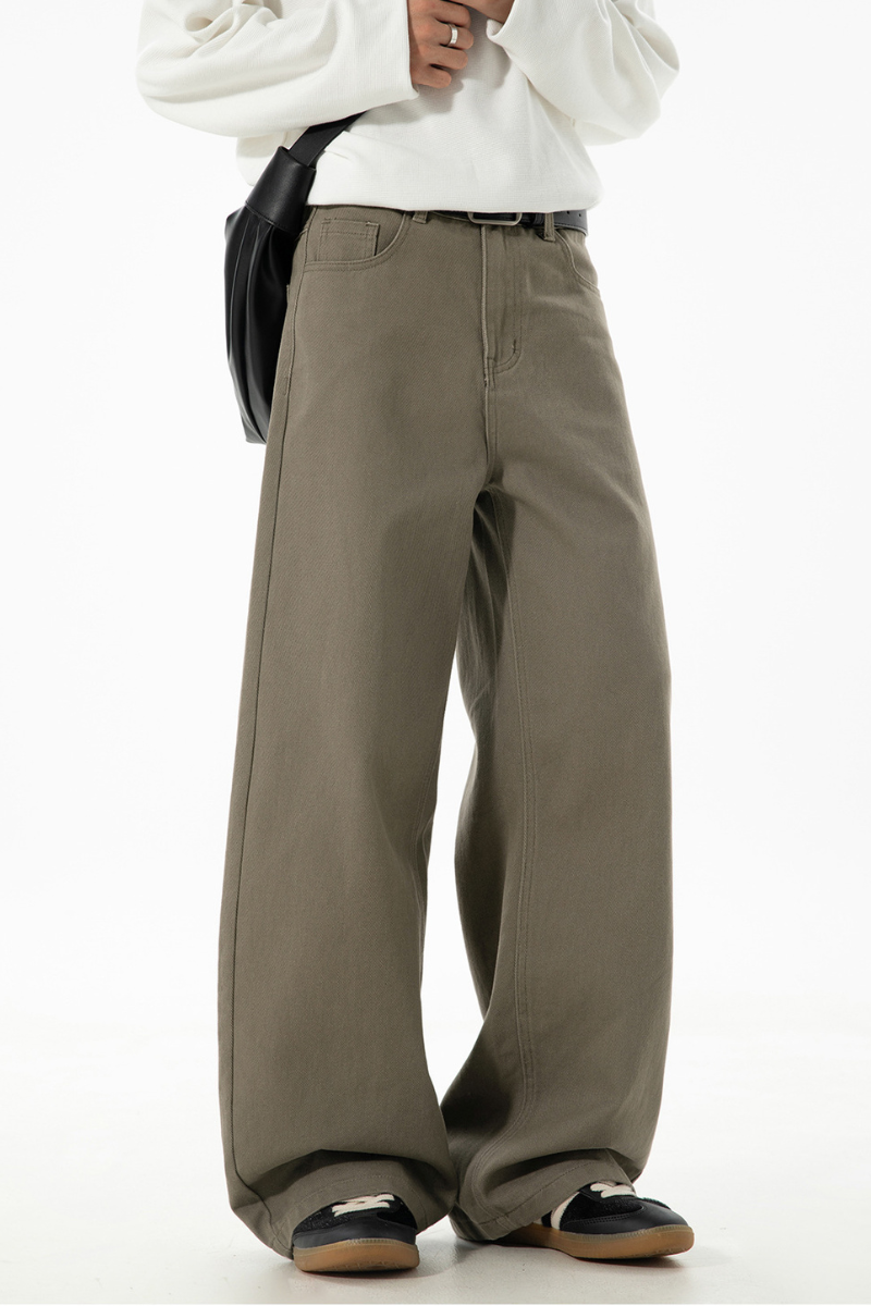 Men's Fall Twill Loose Straight Cotton Semi-Elastic Pants
