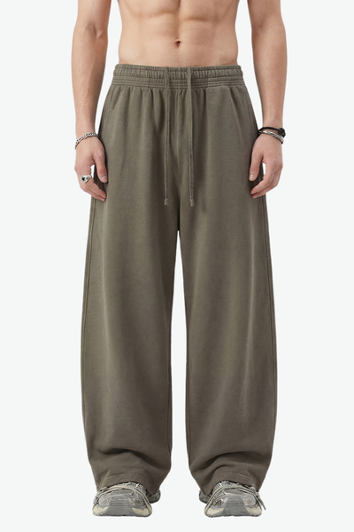 Unisex 360g Cotton Washed Elastic Curved Wide Pants