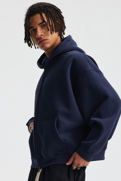 Men's Streetwear Two-Way Zipper Hooded Jacket